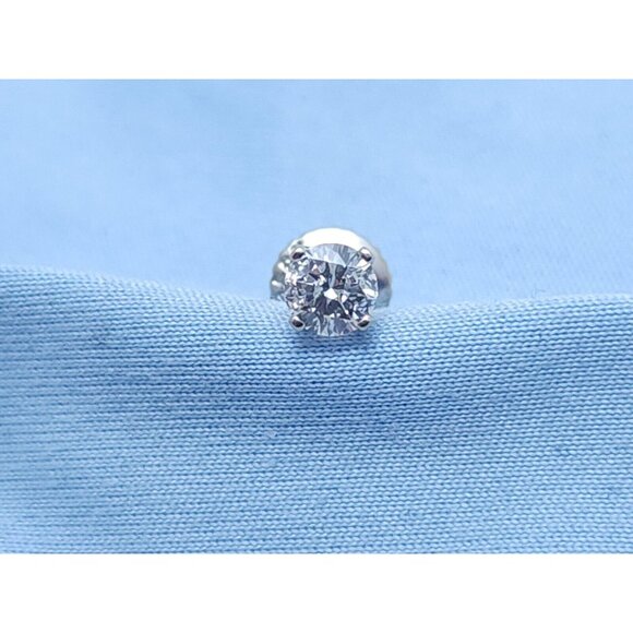 Unique Single 14K Solid White Gold Designer Diamond Stud Screw Back Earring - Picture 4 of 12